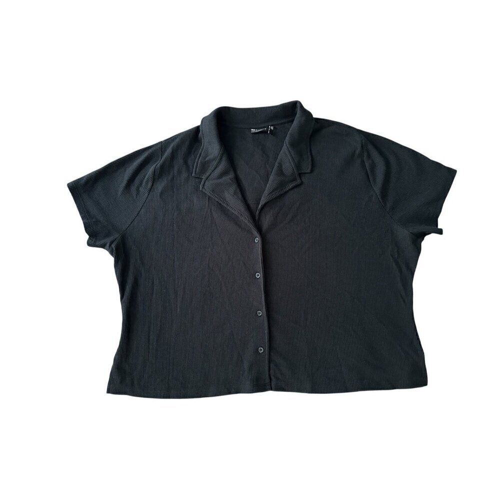 ASOS DESIGN Curve shrunken camp collar waffle knit shirt in black Size 2XL NWOT